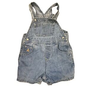 Vintage Baby Gap Denim Shortalls Light Wash Teddy Bear Overalls 12-18 Months